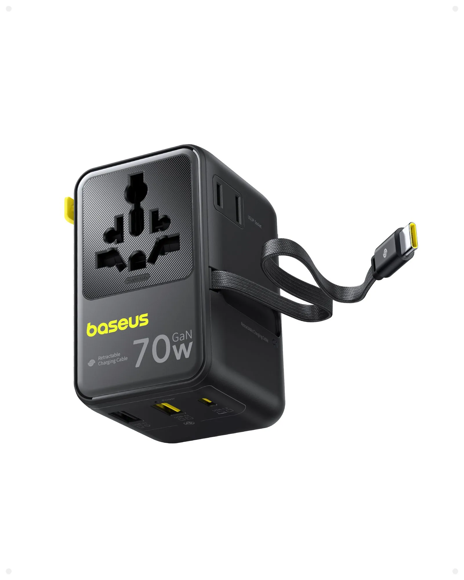 Adapter du lịch đa năng Baseus EnerCore 6-in-1 70W với cáp USB-C rút gọn