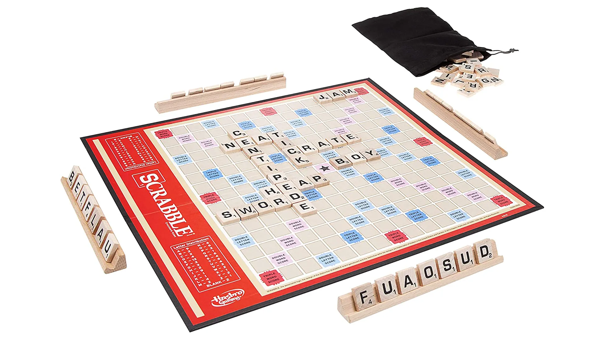 Bàn cờ Scrabble với các quân cờ chữ cái đã được đặt.