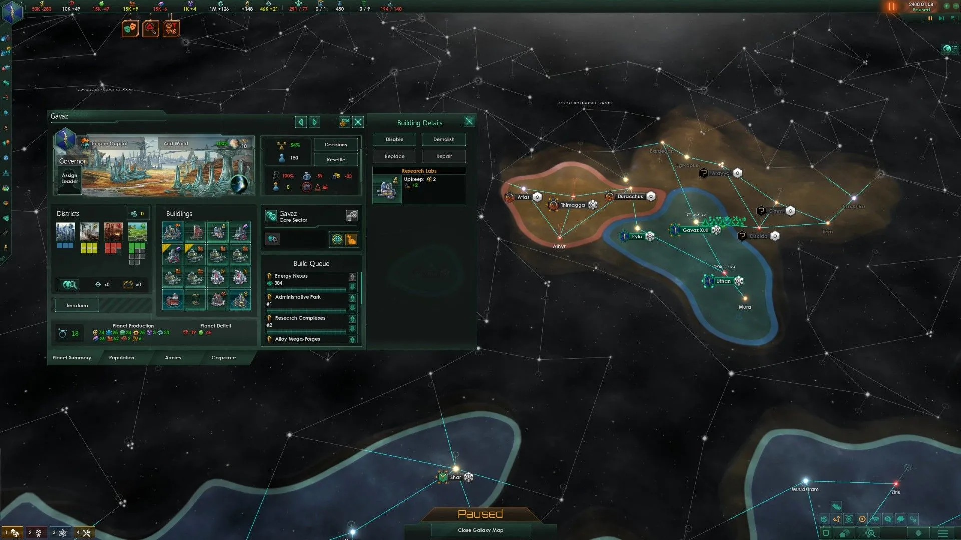 Bản đồ thiên hà của người chơi trong game chiến lược Stellaris