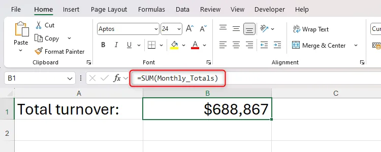 Bảng tính Excel chứa công thức tham chiếu đến một vùng đã đặt tên