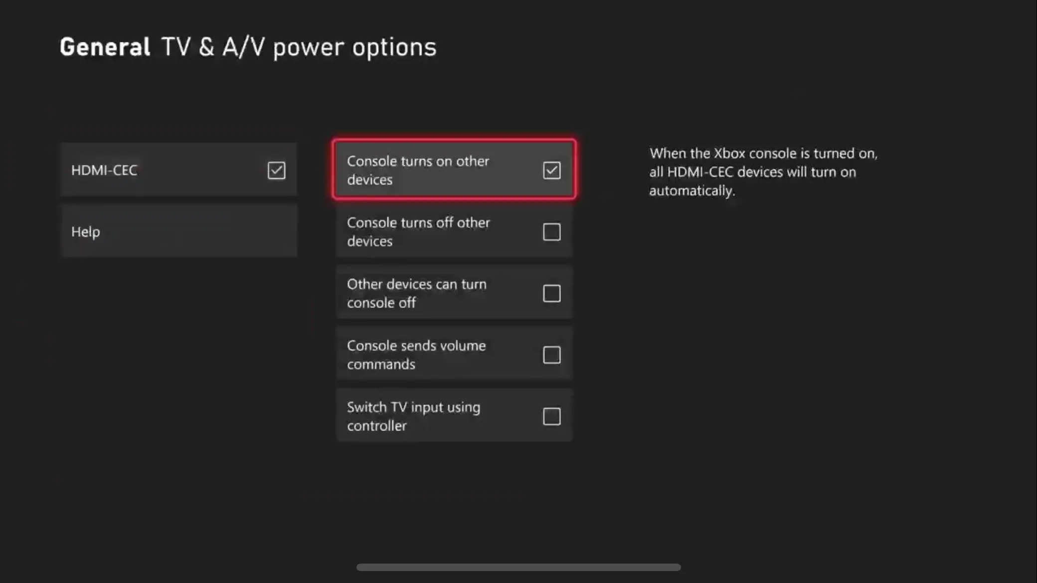 Bật tính năng HDMI-CEC trong cài đặt Xbox để điều khiển TV hoặc màn hình qua console.