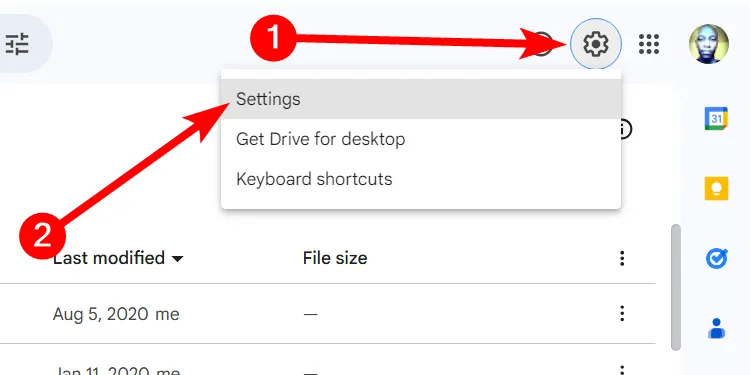 Biểu tượng cài đặt trên Google Drive để truy cập chế độ offline