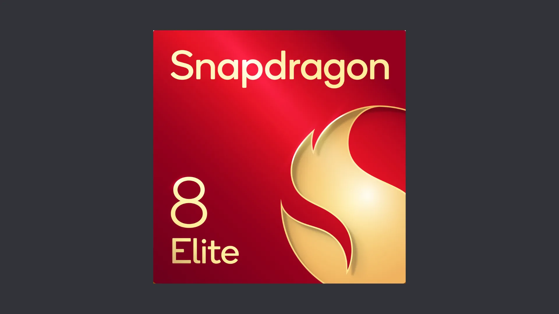 Biểu tượng chính thức của chipset Snapdragon 8 Elite với logo Qualcomm nổi bật trên nền xám, thể hiện sức mạnh và công nghệ xử lý hàng đầu cho smartphone gập Galaxy Z Fold 7.