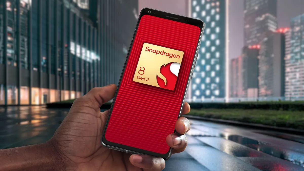 Biểu tượng chipset Snapdragon 8 Gen 2, minh họa công nghệ xử lý mạnh mẽ từng trang bị cho OnePlus Open và các flagship Android cao cấp.
