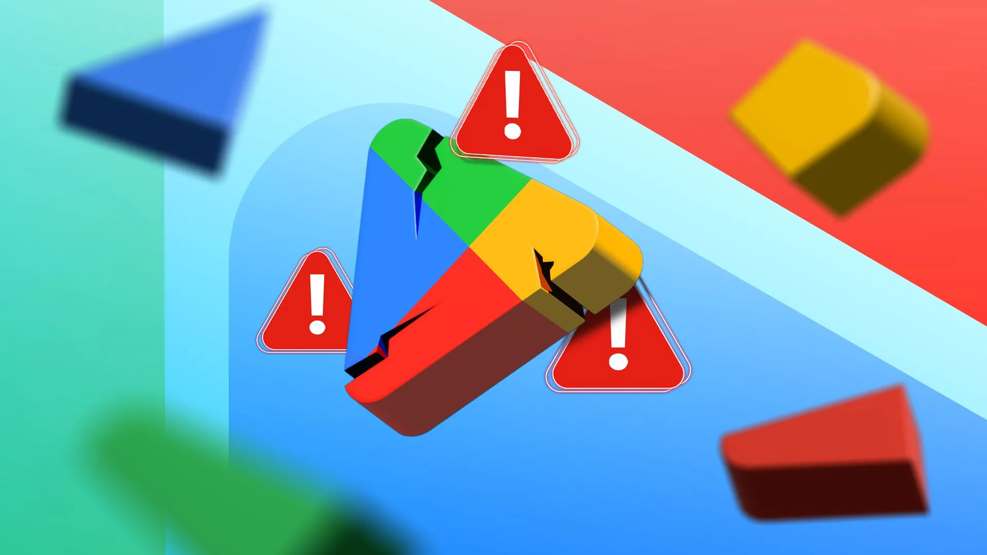Biểu tượng Google Play Store bị nứt, tượng trưng cho vấn đề về khám phá game.