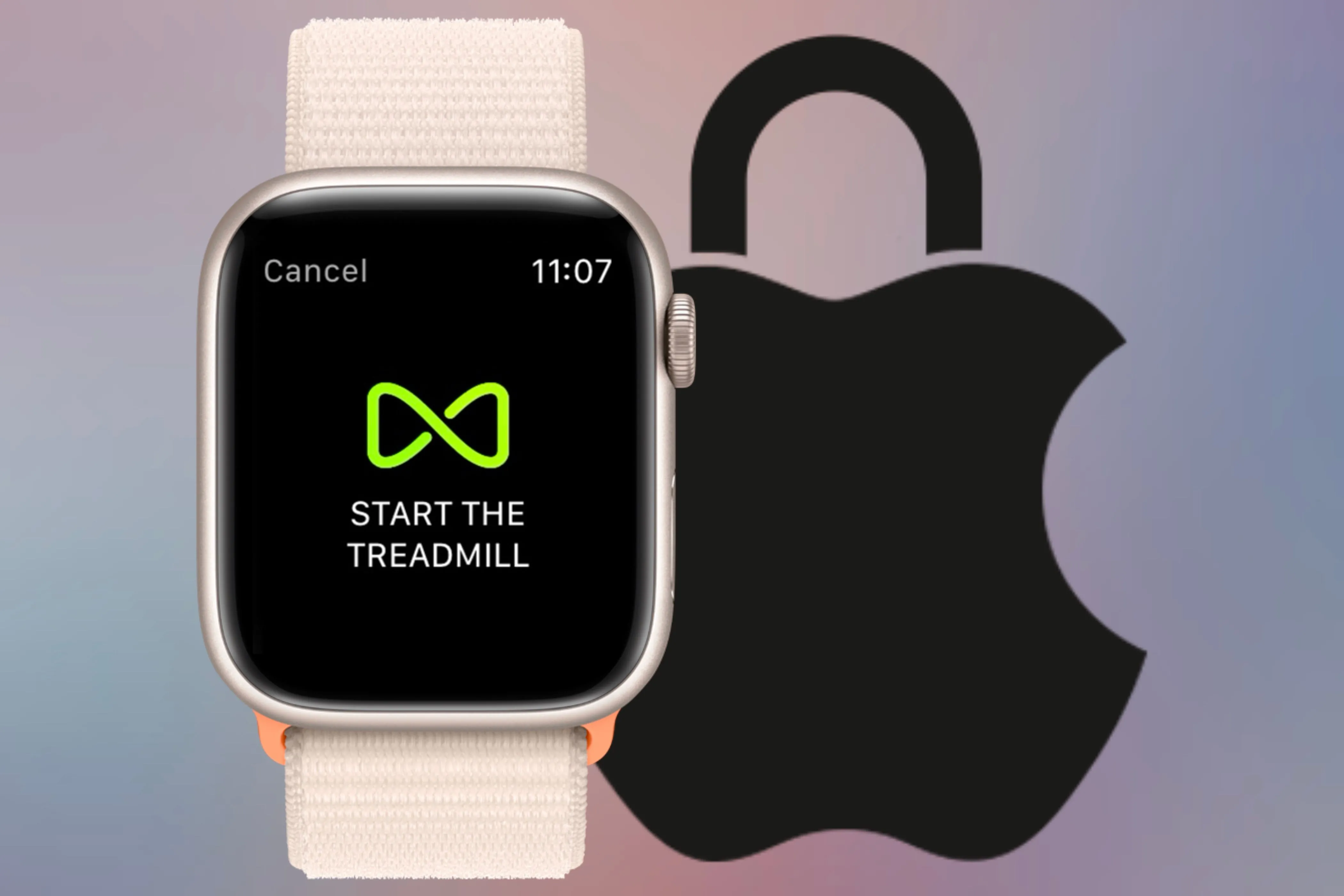 Biểu tượng GymKit trên Apple Watch, cho phép bắt đầu bài tập trên máy chạy bộ với tính năng kết nối an toàn