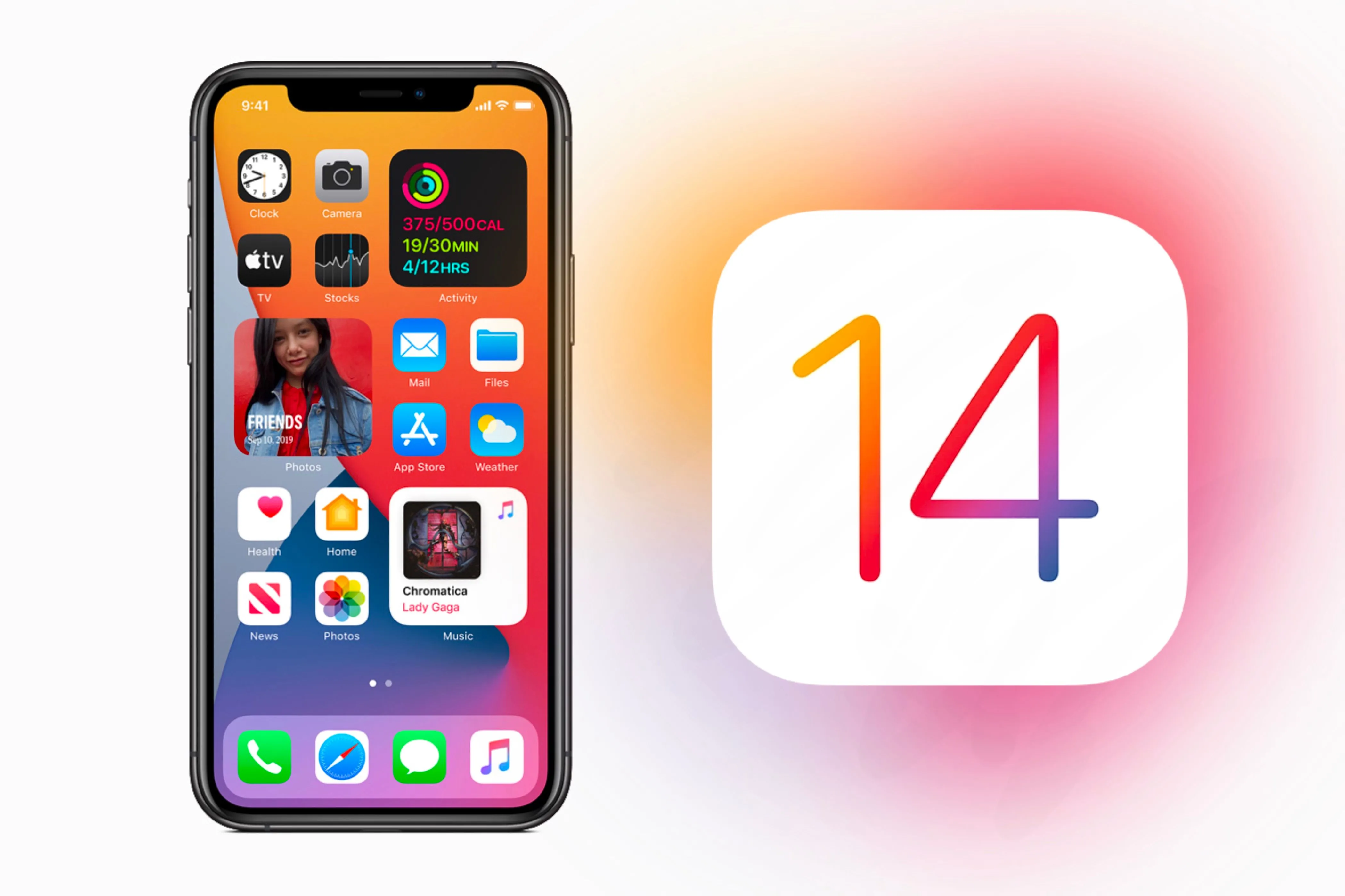 Biểu tượng iOS 14 và iPhone hiển thị màn hình chính tùy chỉnh với widget