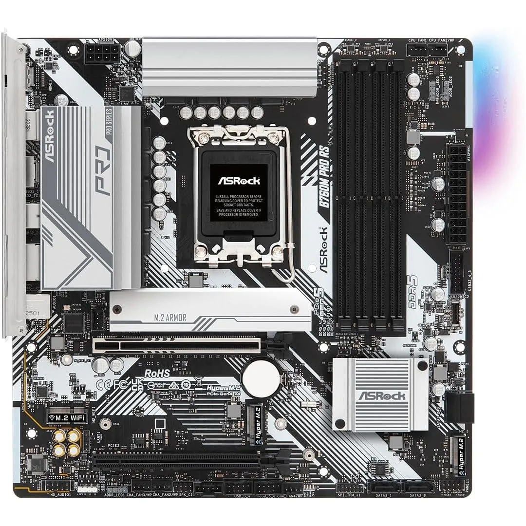 Bo mạch chủ ASRock B760M Pro RS với các thành phần và khe cắm rõ ràng
