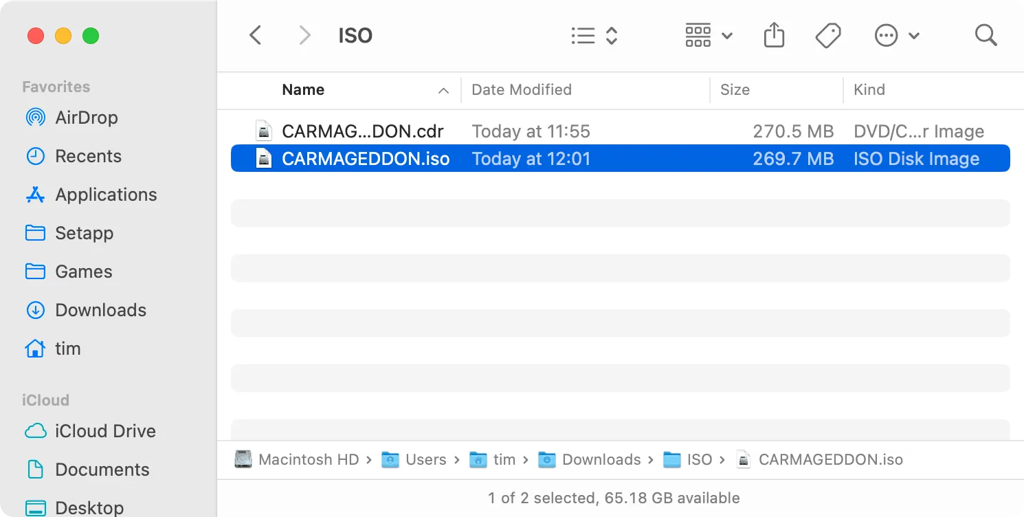 Cả tệp ISO và CDR hiển thị trong Finder của macOS sau khi hoàn tất chuyển đổi.