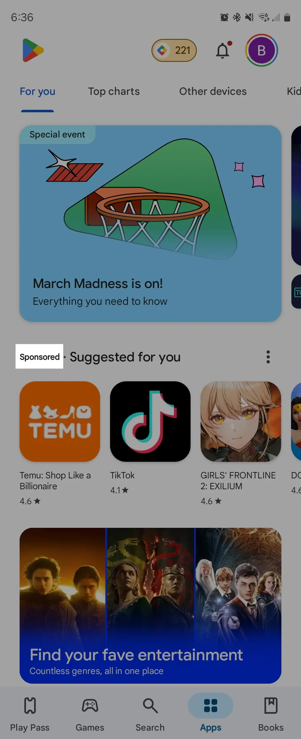 Các tựa game được tài trợ hiển thị trên Google Play Store, cho thấy xu hướng ưu tiên quảng cáo thay vì nội dung chất lượng