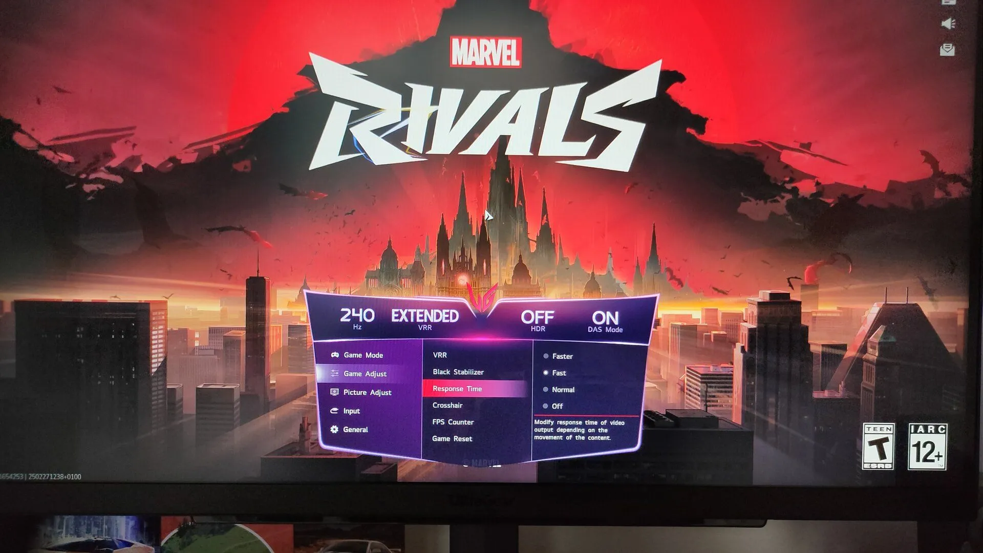 Cài đặt menu gaming trên màn hình LG, cho phép người dùng tùy chỉnh các thông số hiển thị