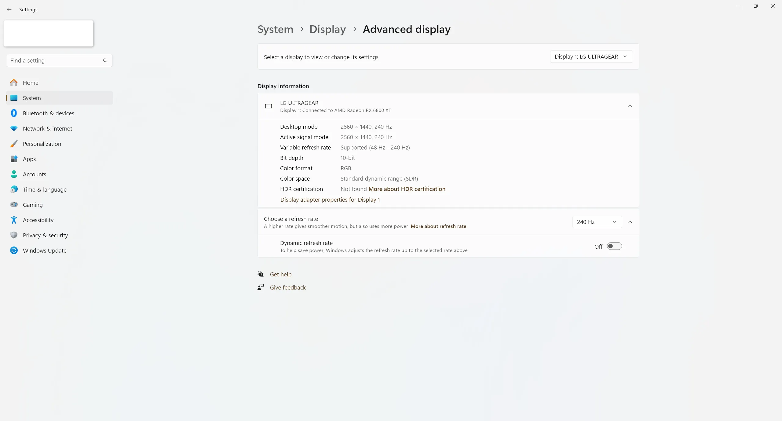 Cài đặt tần số quét màn hình trong Windows 11