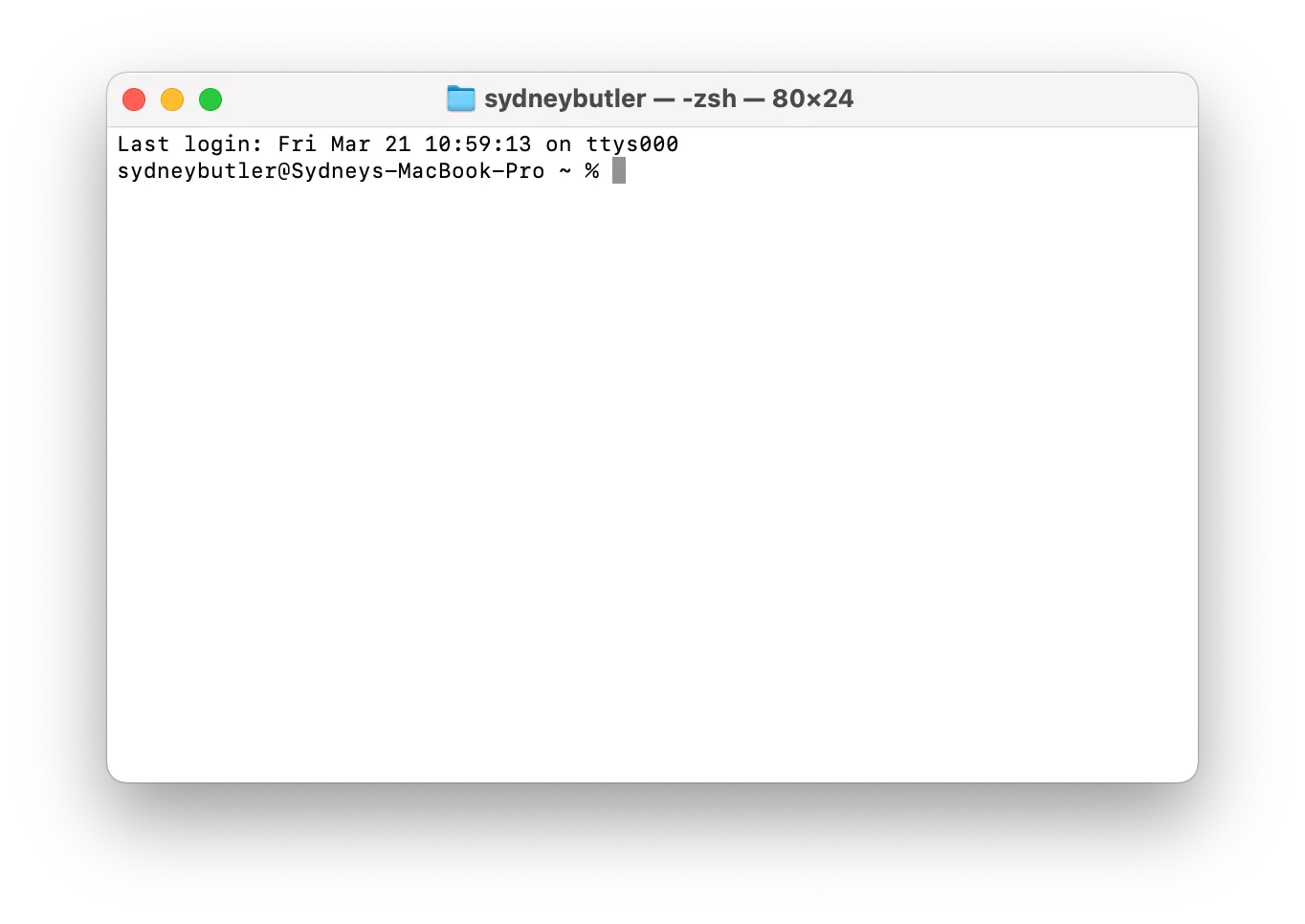 Cửa sổ Terminal trên macOS sẵn sàng để nhập lệnh