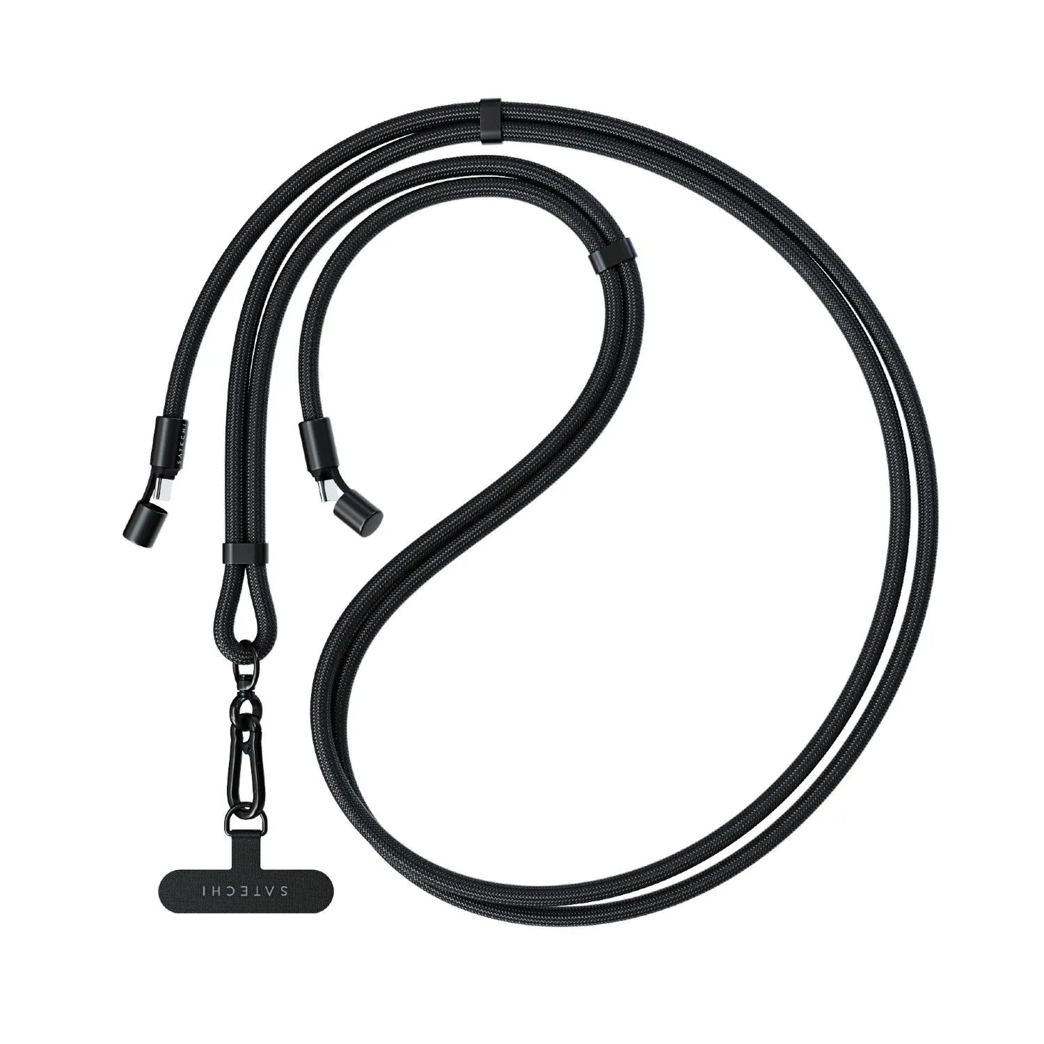 Dây đeo kiêm cáp sạc Satechi OntheGo USB-C Lanyard Cable màu đen, thể hiện tính tiện dụng và thời trang cho người dùng di động.