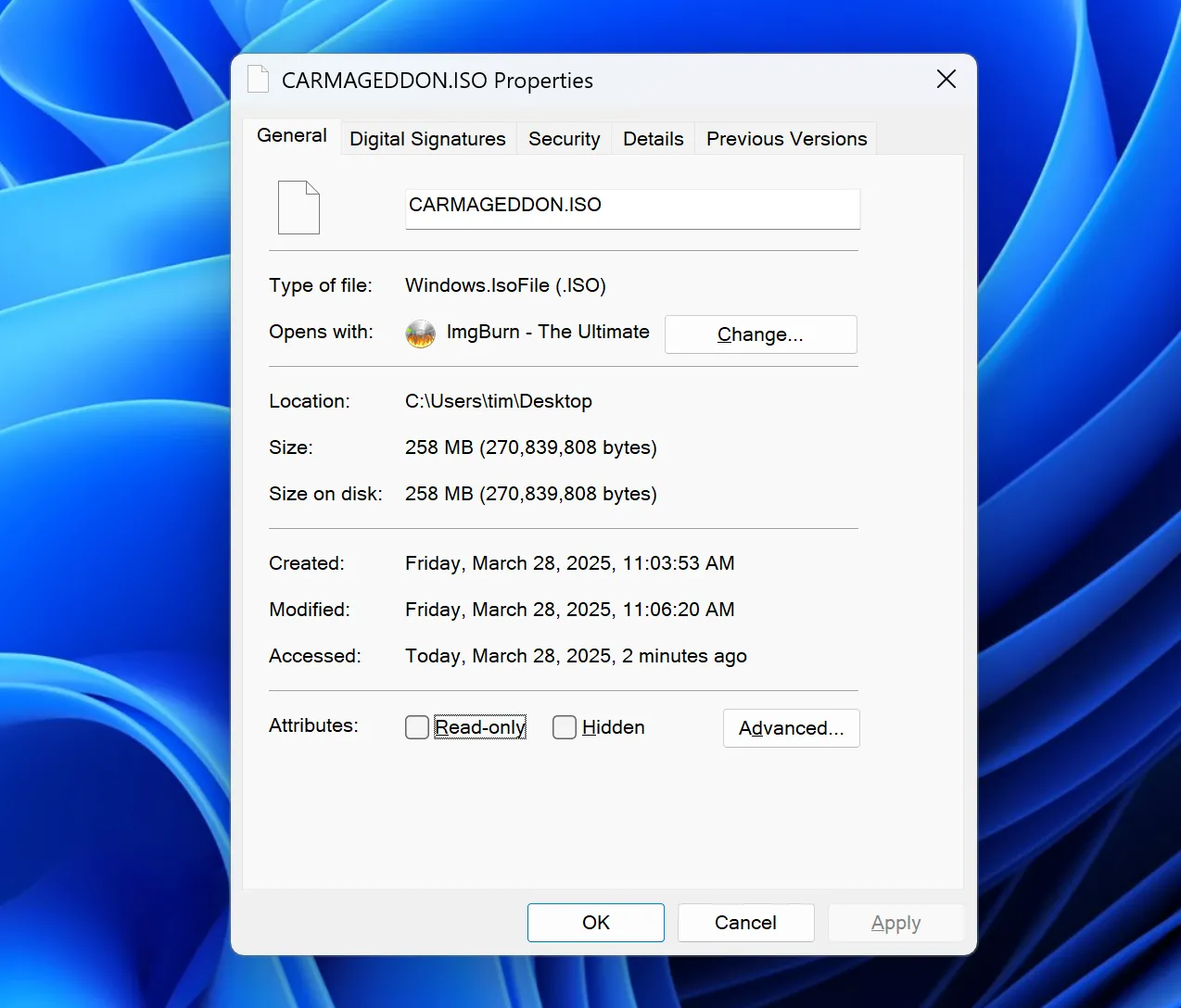 File ISO đã được tạo thành công hiển thị trong File Explorer của Windows 11.