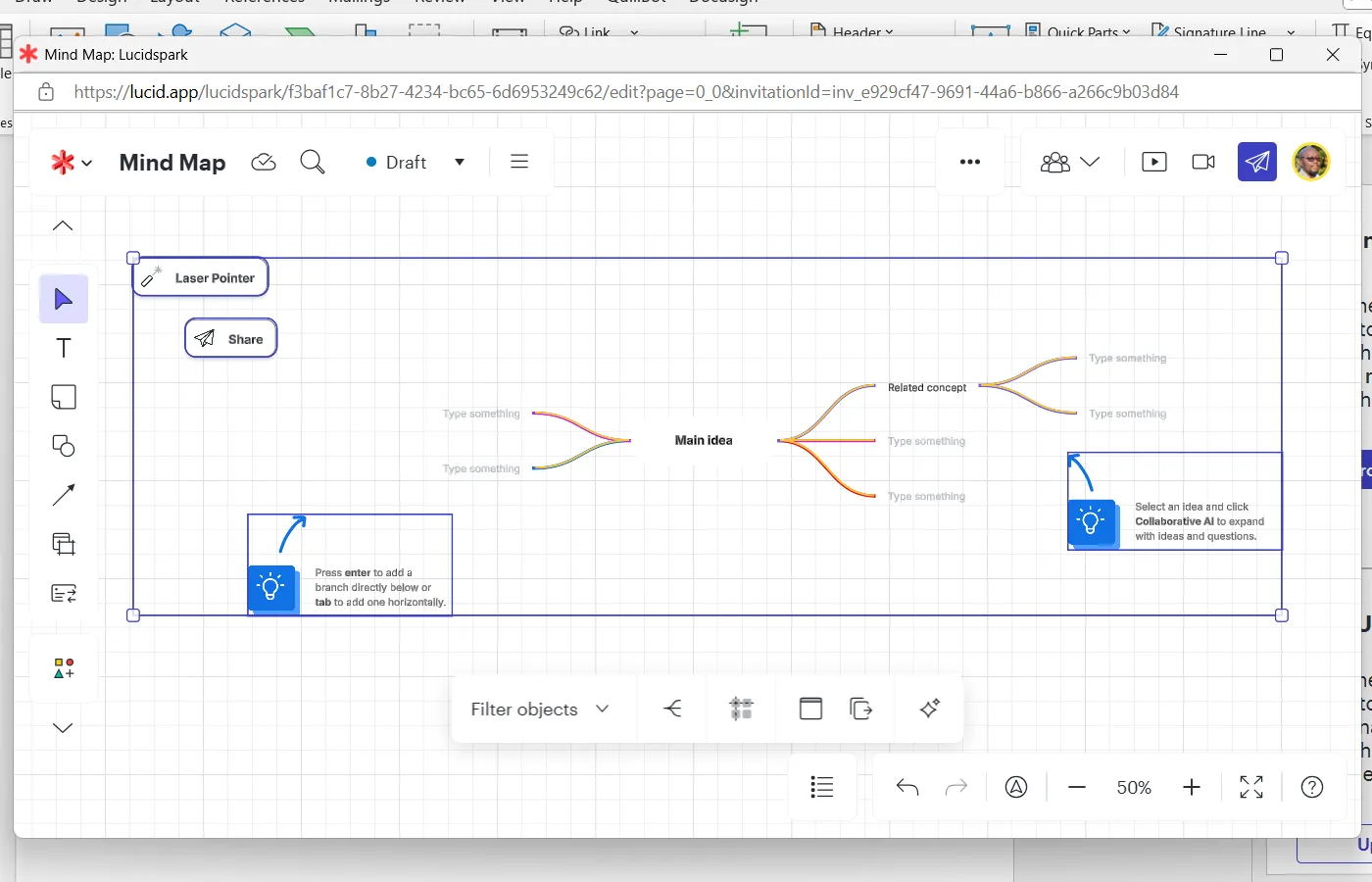 Giao diện add-in Lucidchart Diagrams for Word cho phép tạo và chèn biểu đồ chuyên nghiệp