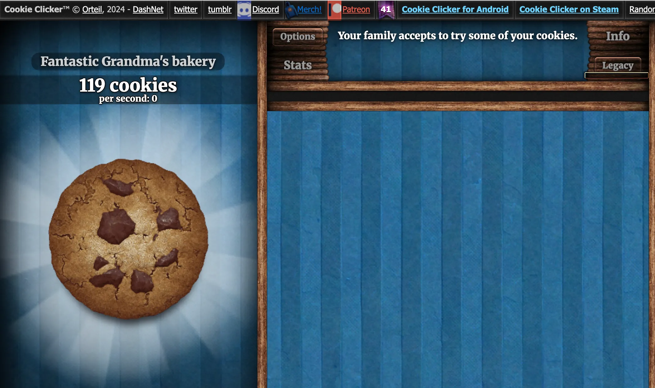 Giao diện game Cookie Clicker với số lượng bánh quy và các công trình