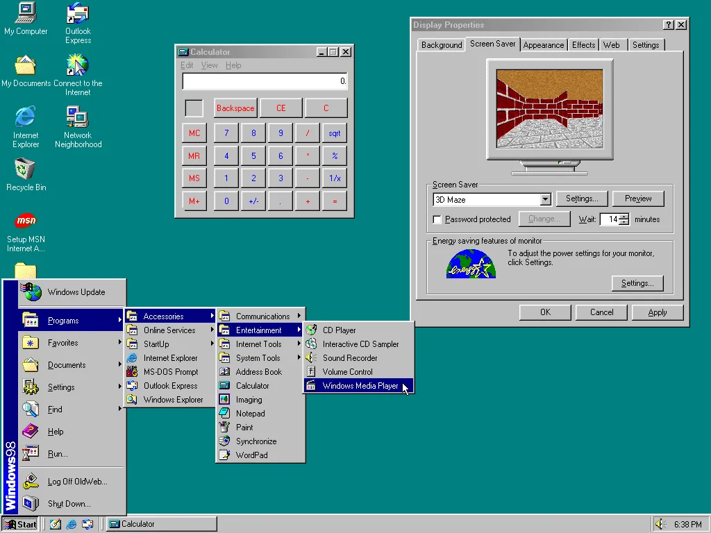 Giao diện hệ điều hành Windows 98 được khám phá trên OldWeb.Today