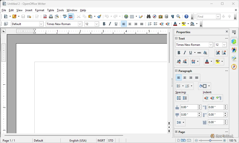Giao diện người dùng của OpenOffice Writer, kết hợp thanh công cụ truyền thống và menu tùy chỉnh bên phải.