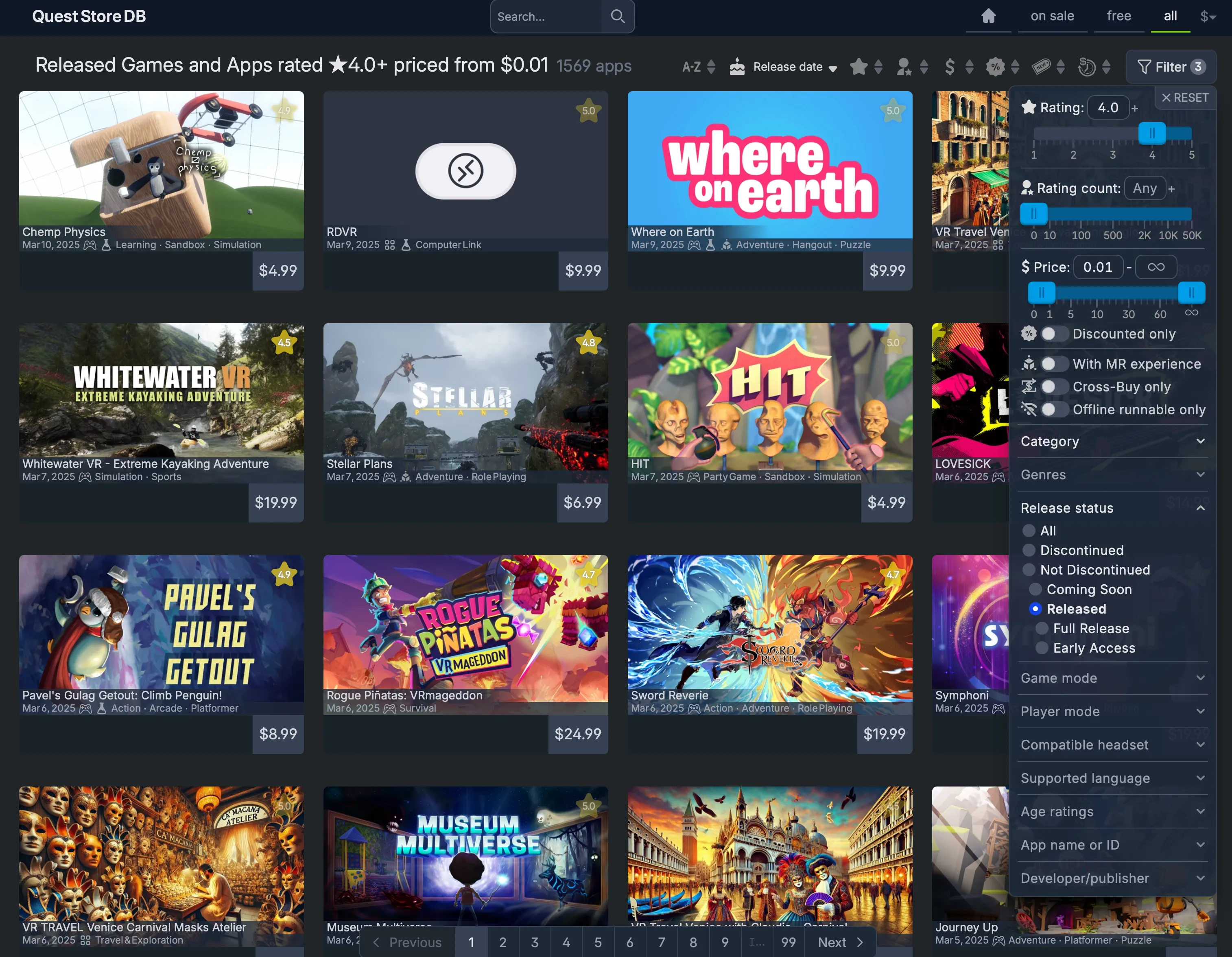 Giao diện Quest Store DB với các bộ lọc được áp dụng để loại bỏ các tựa game &quot;shovelware&quot; (game rác), cải thiện trải nghiệm duyệt cửa hàng Meta Horizon Store.
