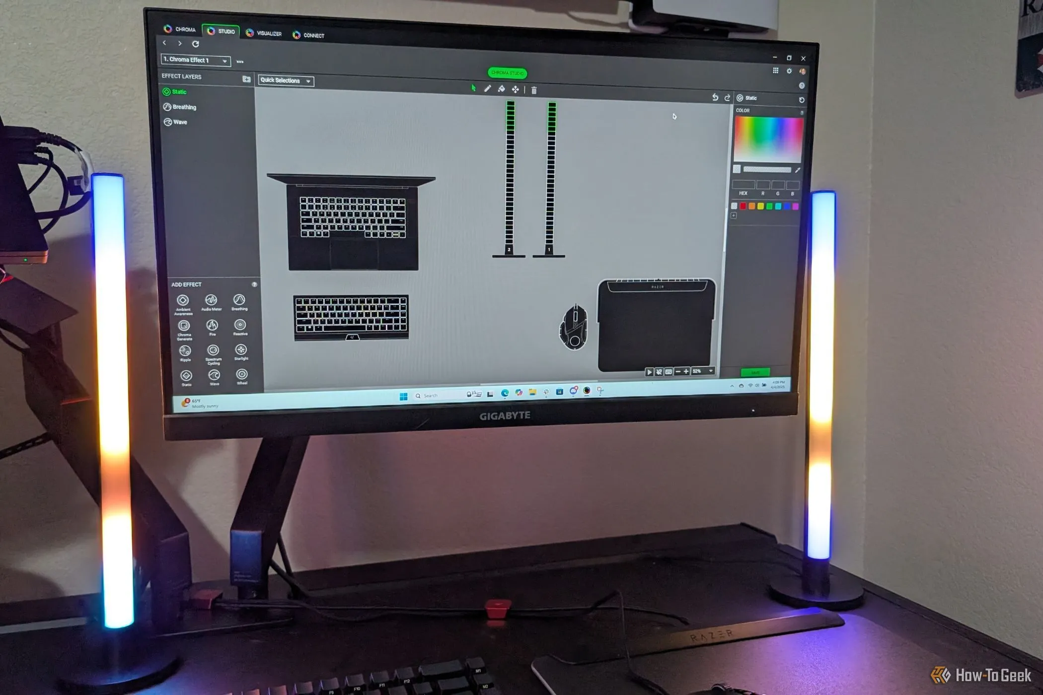 Giao diện Razer Chroma Studio cho phép tùy chỉnh ánh sáng chi tiết của Razer Aether Light Bars