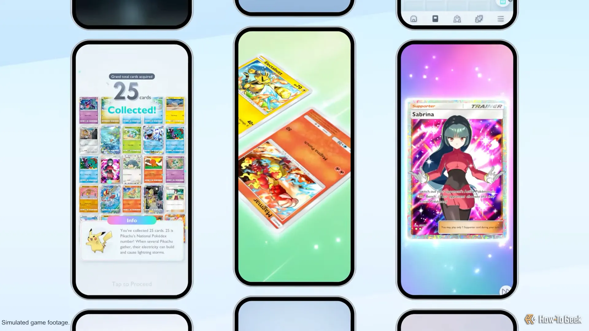 Giao diện sưu tập thẻ bài, giao dịch và thẻ Sabrina full-art trong Pokémon TCG Pocket, minh họa tính năng sưu tập hấp dẫn.