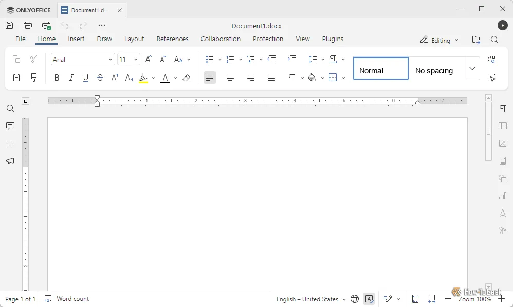 Giao diện ứng dụng ONLYOFFICE, hiển thị bố cục và thiết kế tương tự Microsoft Word, mang lại sự quen thuộc cho người dùng.