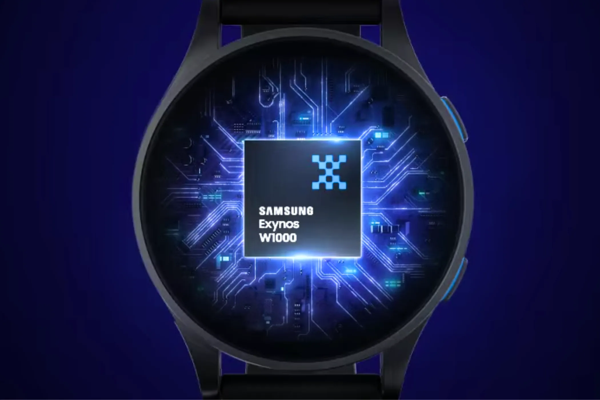Hình ảnh chip xử lý Samsung Exynos W1000 cho thiết bị đeo tay.