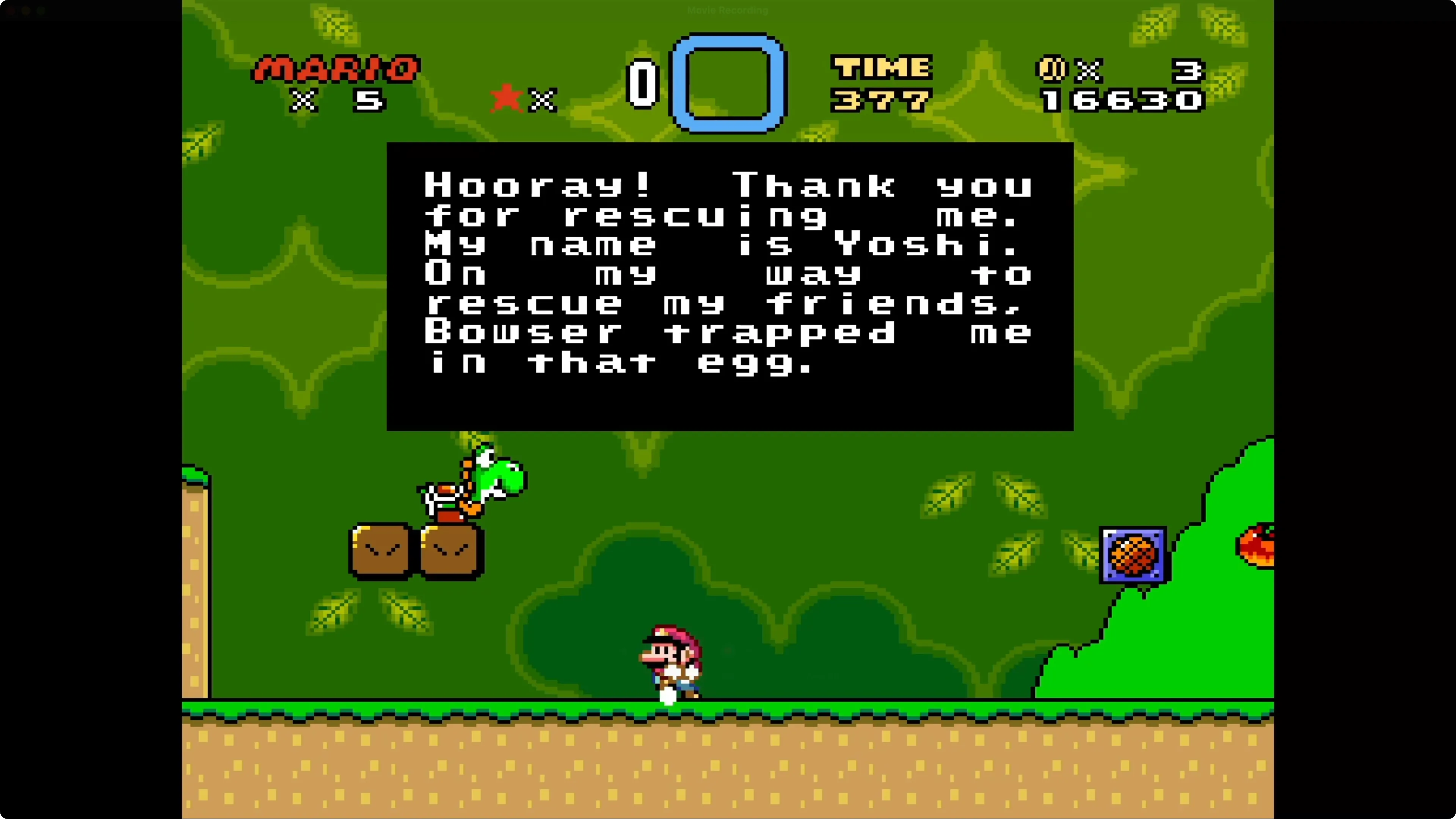Hình ảnh game Super Mario World (SNES) được giả lập trên Apple TV, cho thấy khả năng xử lý đồ họa