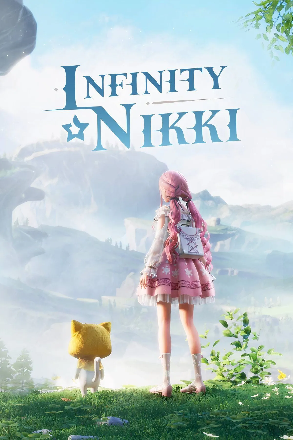 Hình ảnh quảng bá nhân vật chính Nikki trong Infinity Nikki với các bộ trang phục lộng lẫy và phong cảnh thế giới Miraland.