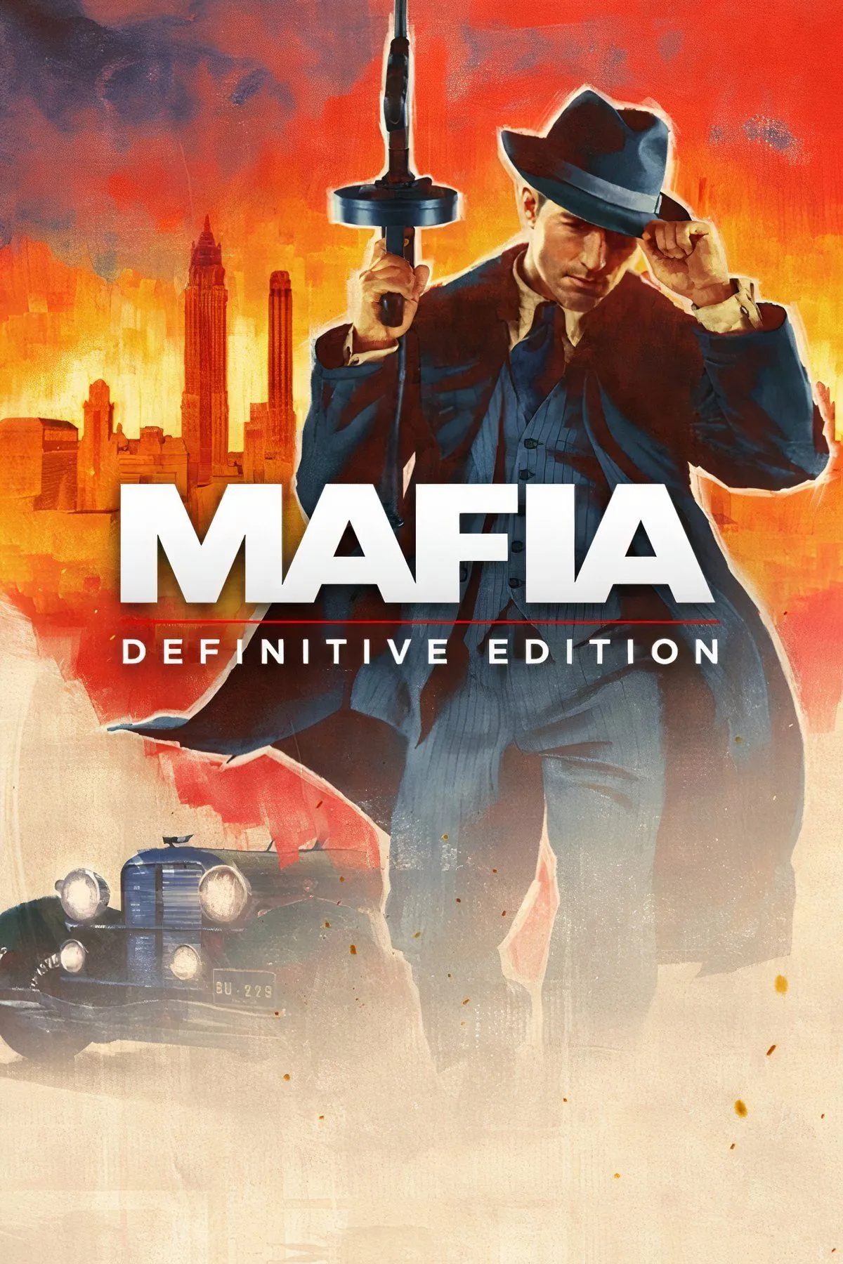 Hình ảnh xe hơi cổ điển và nhân vật trong bối cảnh thành phố game Mafia