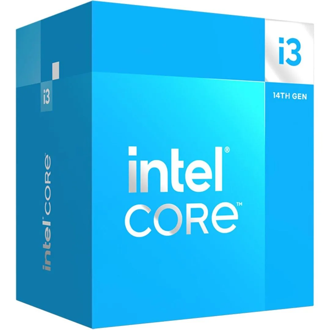 Hộp CPU Intel i3-14100 với hình ảnh chip và thông tin sản phẩm