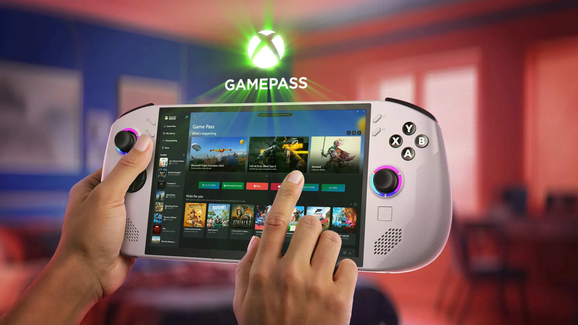 Legion Go S glacier white hiển thị Xbox Game Pass.