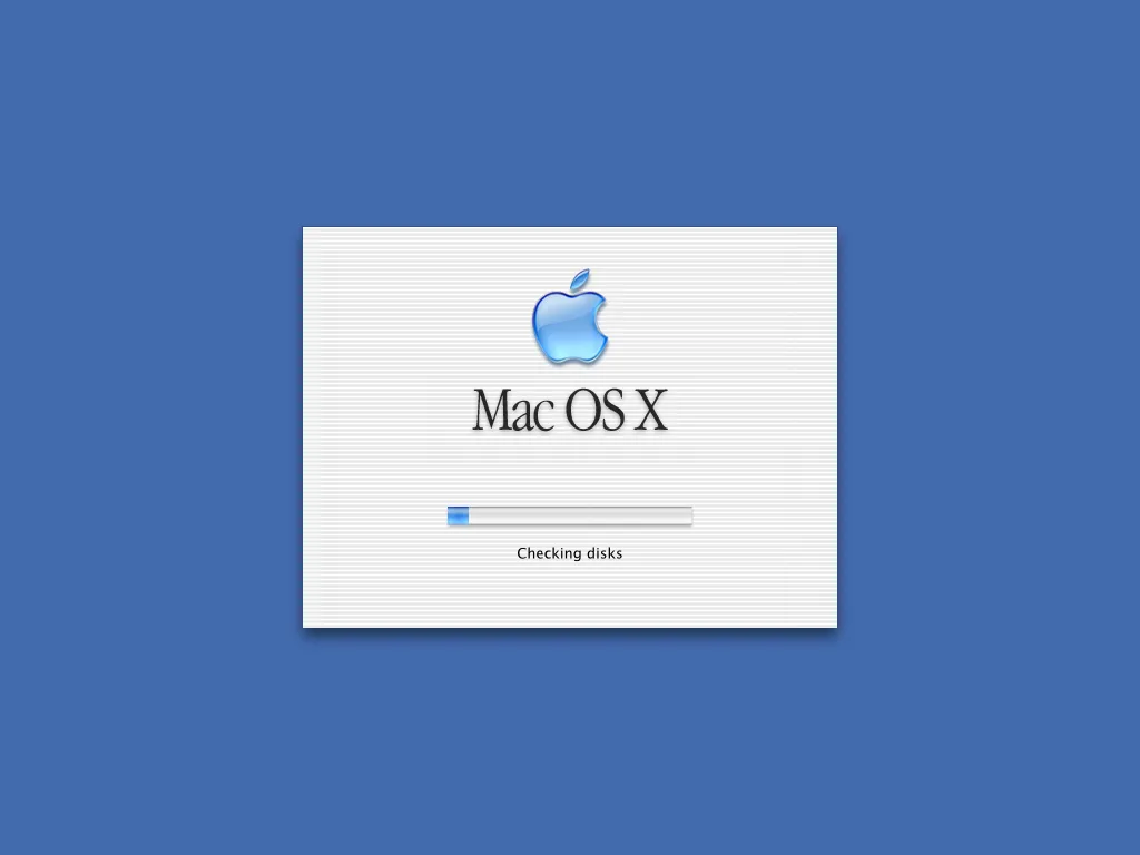 Màn hình khởi động của Mac OS X với giao diện Aqua đặc trưng