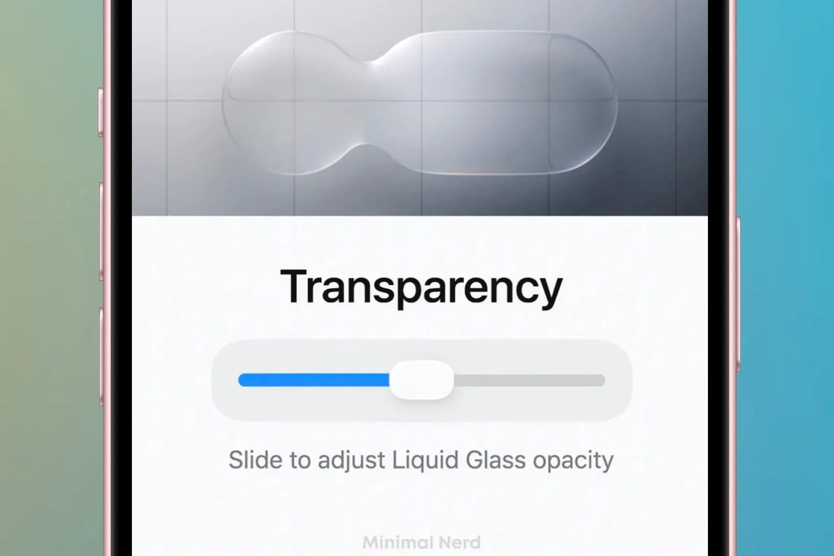 Mô phỏng thanh trượt tùy chỉnh cường độ hiệu ứng Liquid Glass trên iOS, giúp người dùng cá nhân hóa giao diện.
