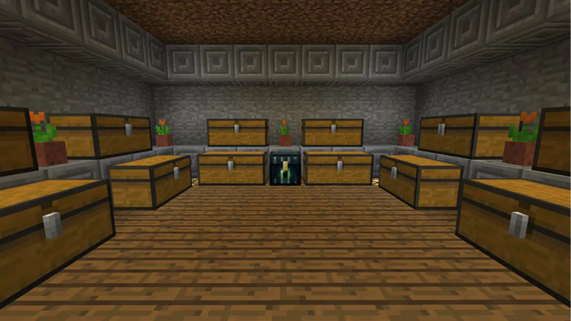 Một căn phòng chứa đầy rương trong Minecraft, minh họa khả năng sáng tạo ngẫu nhiên của AI