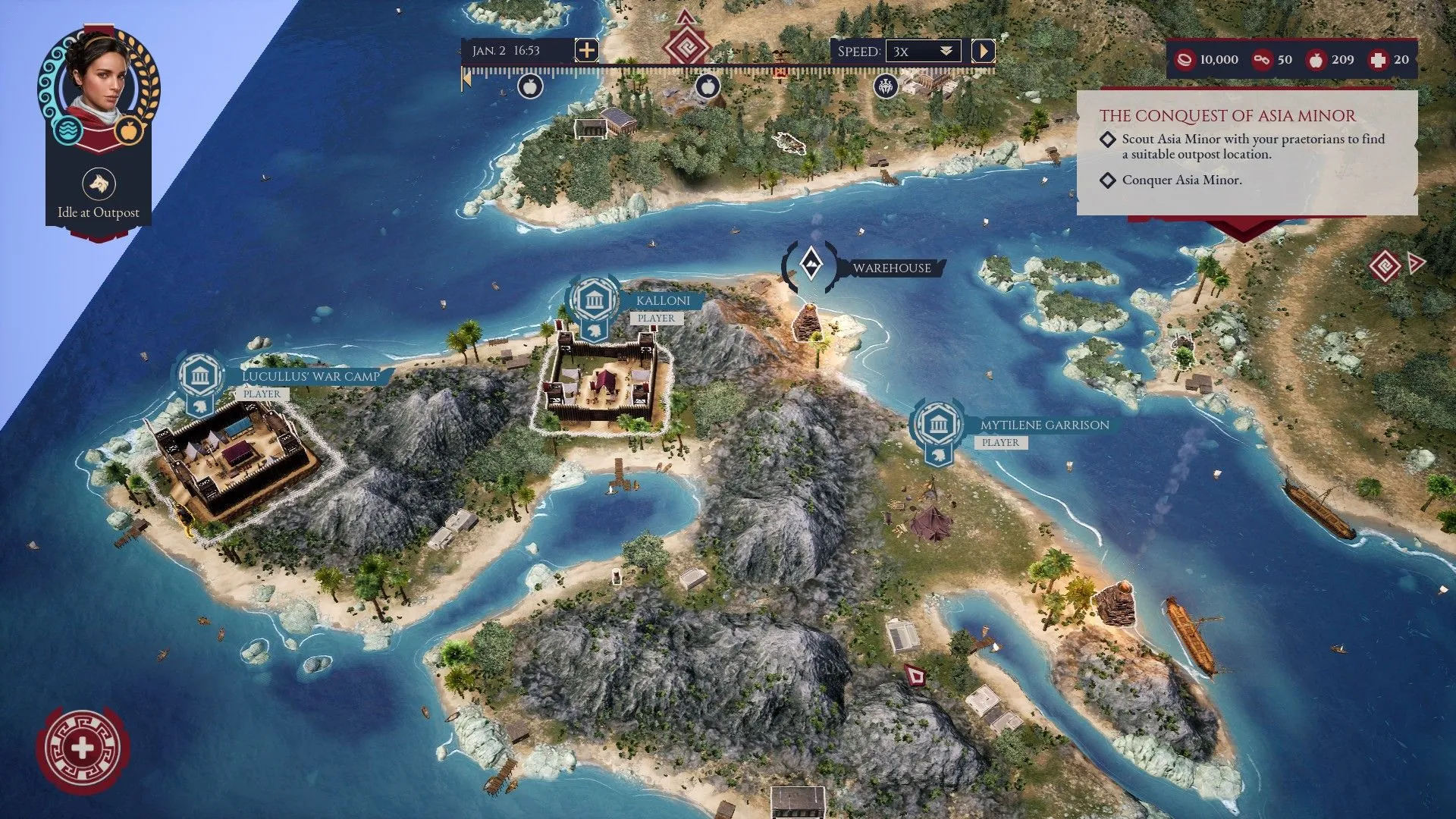 Người chơi chuẩn bị điều động quân đoàn La Mã trong game Expeditions: Rome