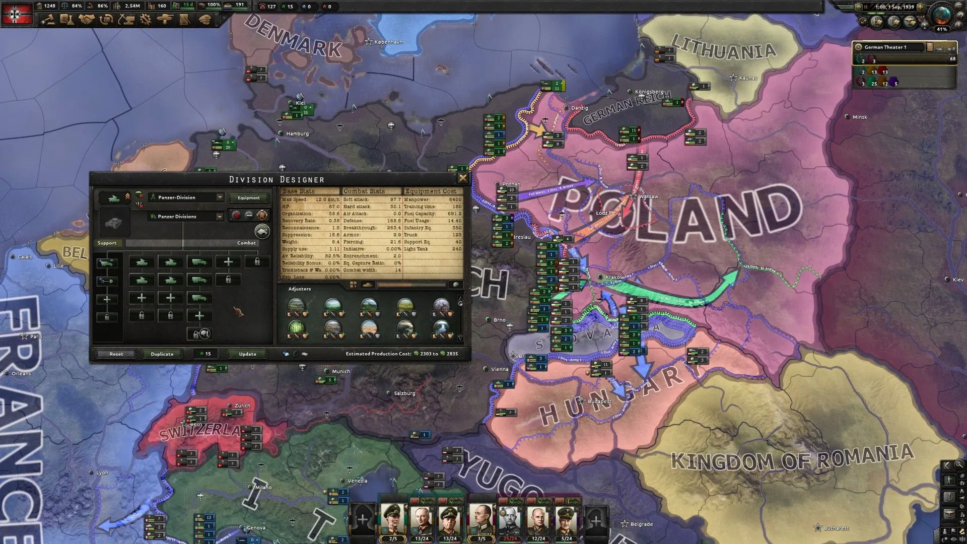 Người chơi ra lệnh cho quân đội trên bản đồ chiến tranh thế giới trong Hearts of Iron IV