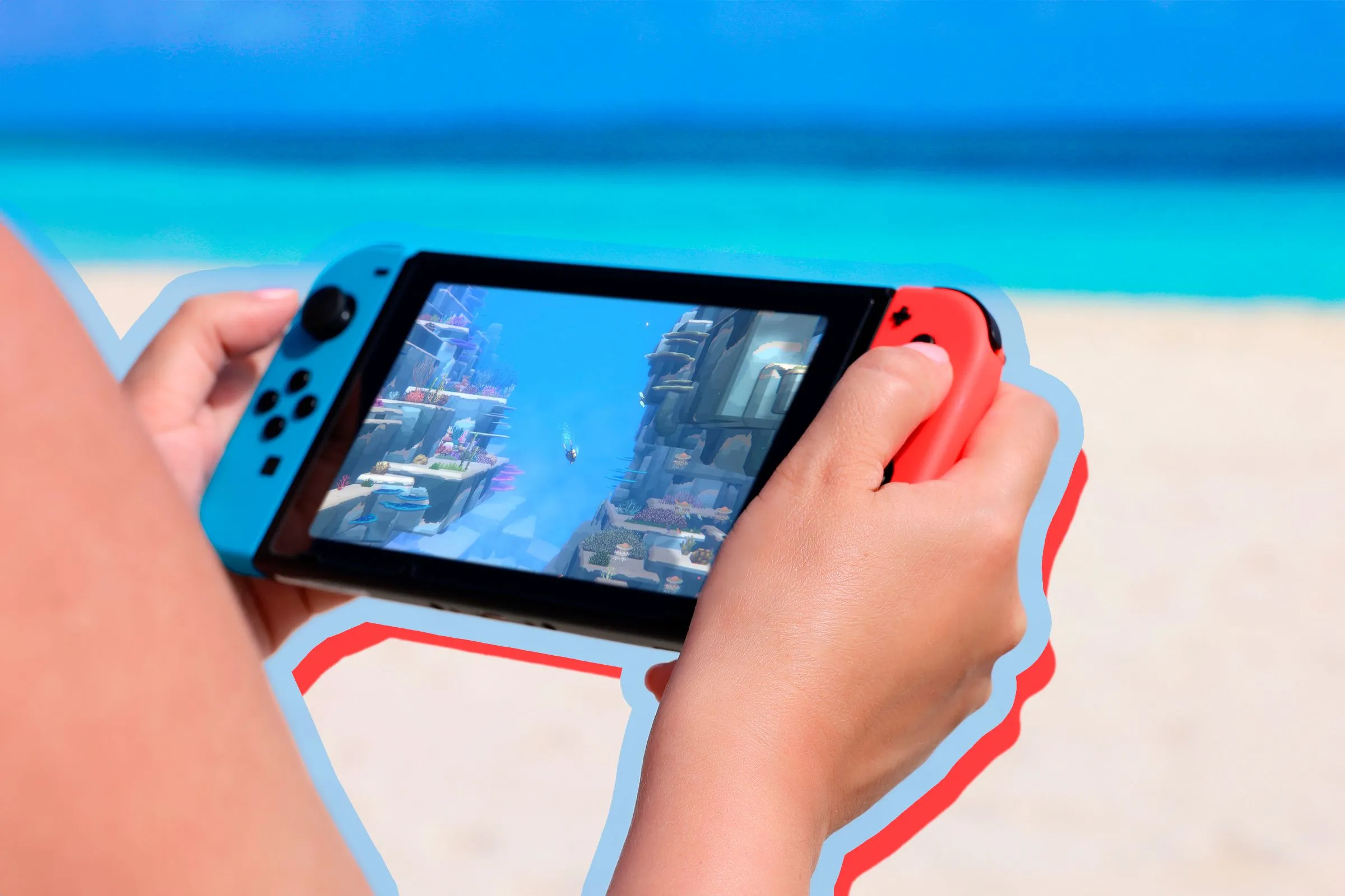 Người dùng trải nghiệm chơi game trên Nintendo Switch, minh họa tính di động và khả năng chia sẻ game.
