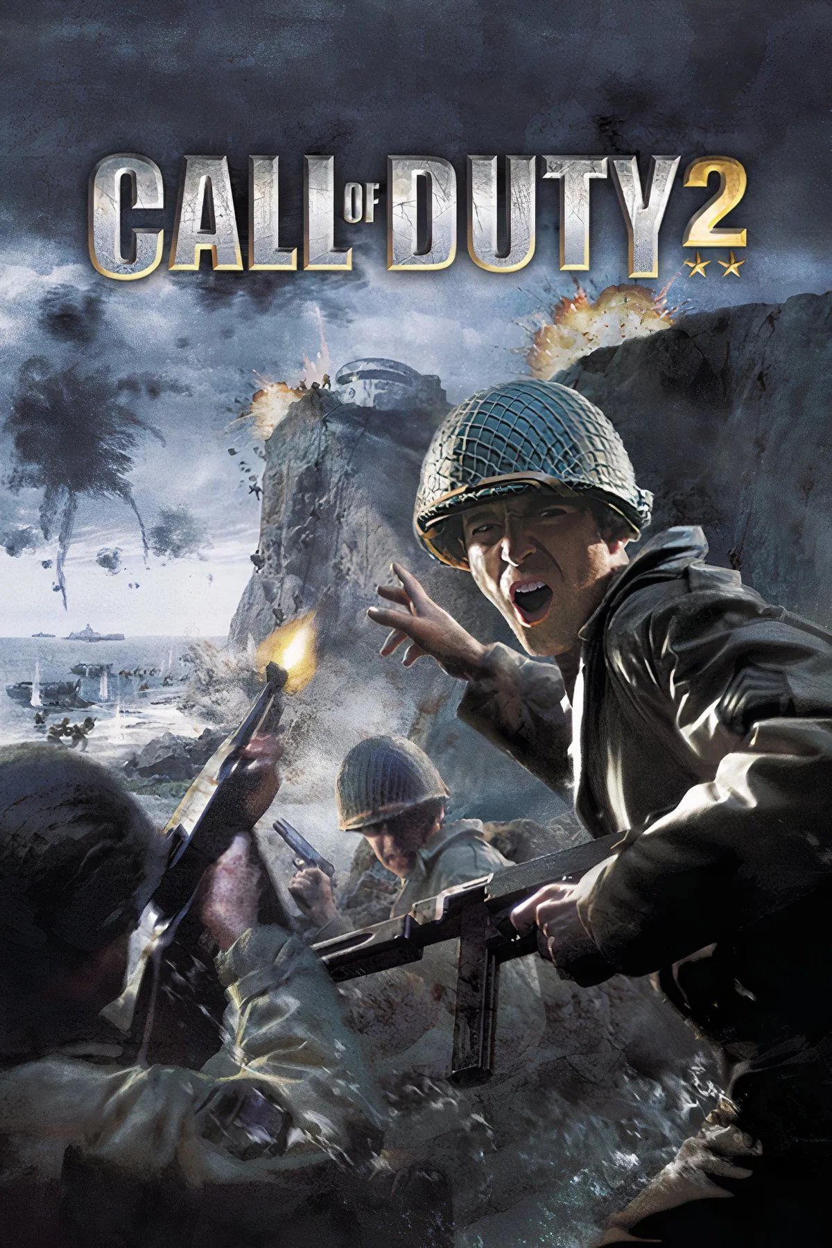 Nhân vật Call of Duty 2 với súng trong trận chiến Thế chiến thứ hai đầy kịch tính