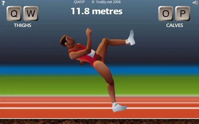 Nhân vật trong QWOP với tư thế khó khăn khi di chuyển