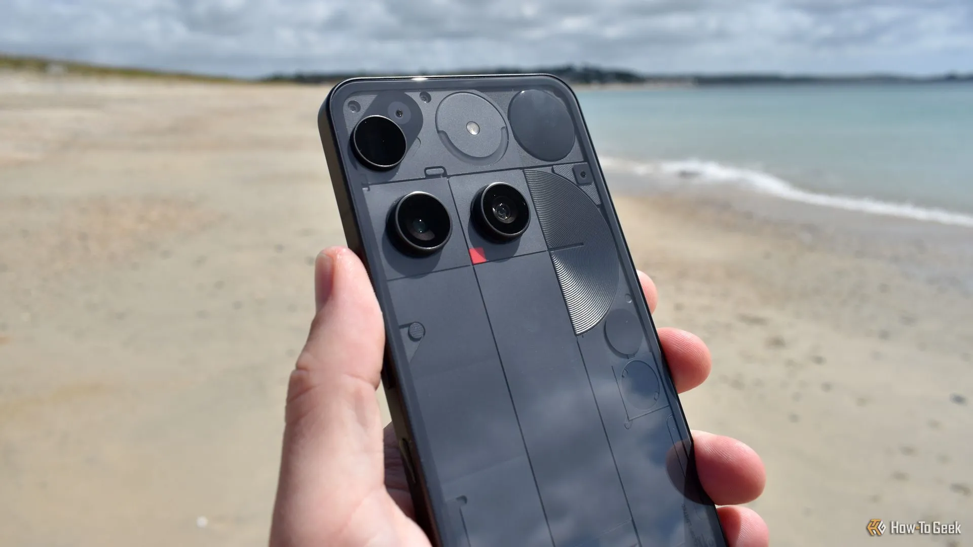 nothing phone 3 rear panel cameras at beach.