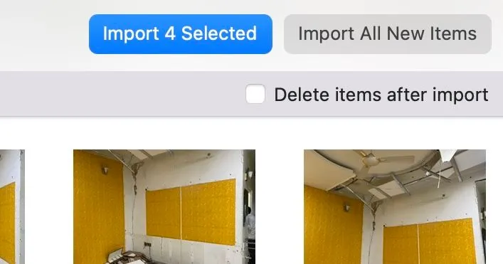 Nút Import Selected trong ứng dụng Photos trên macOS để nhập các mục đã chọn