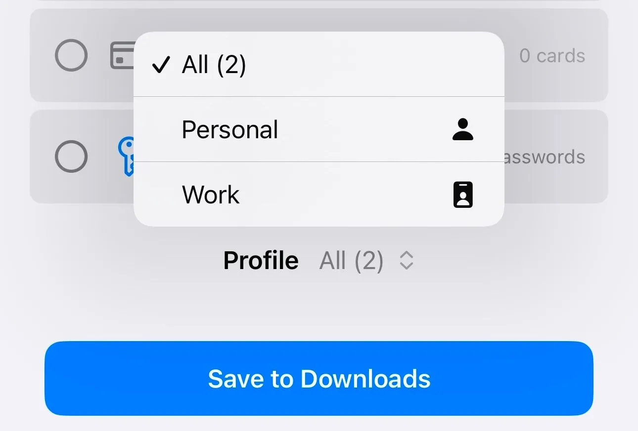 Nút &quot;Lưu vào Tải về&quot; trên công cụ xuất dữ liệu Safari trên iPhone để lưu trữ dữ liệu duyệt web.