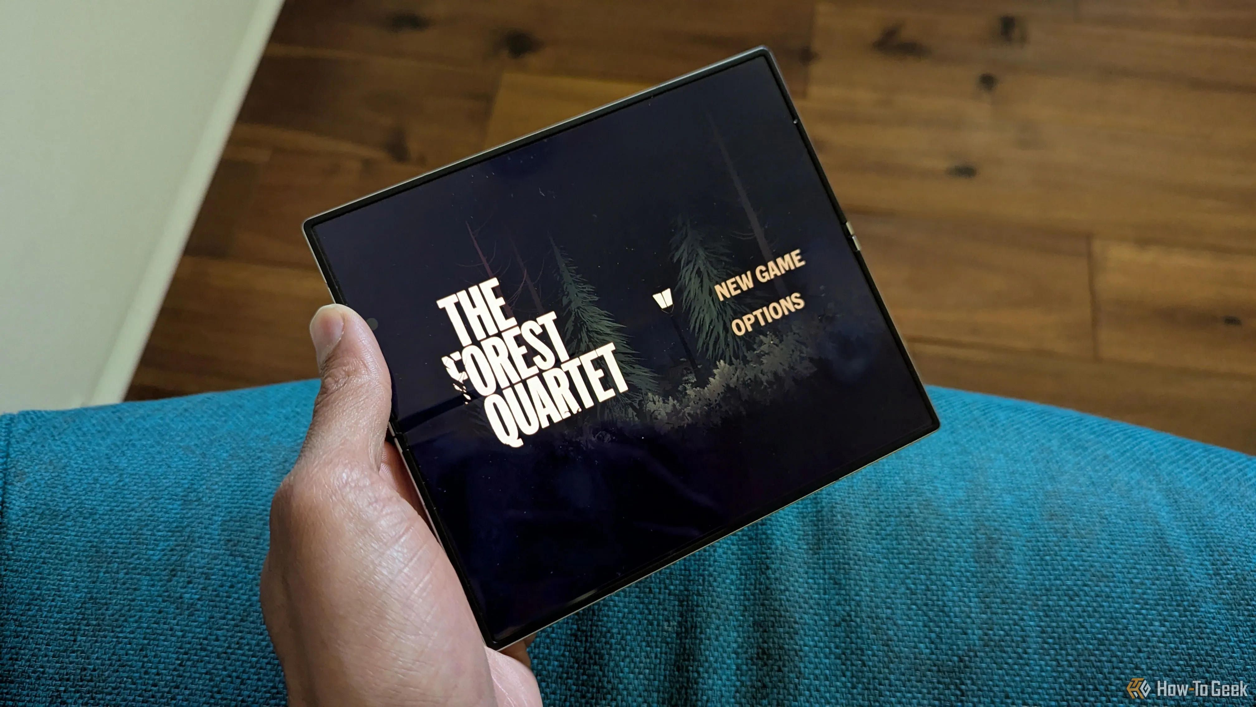 The Forest Quartet hiển thị trên Galaxy Z Fold 6, minh họa phong cách đồ họa nghệ thuật của game phiêu lưu giải đố