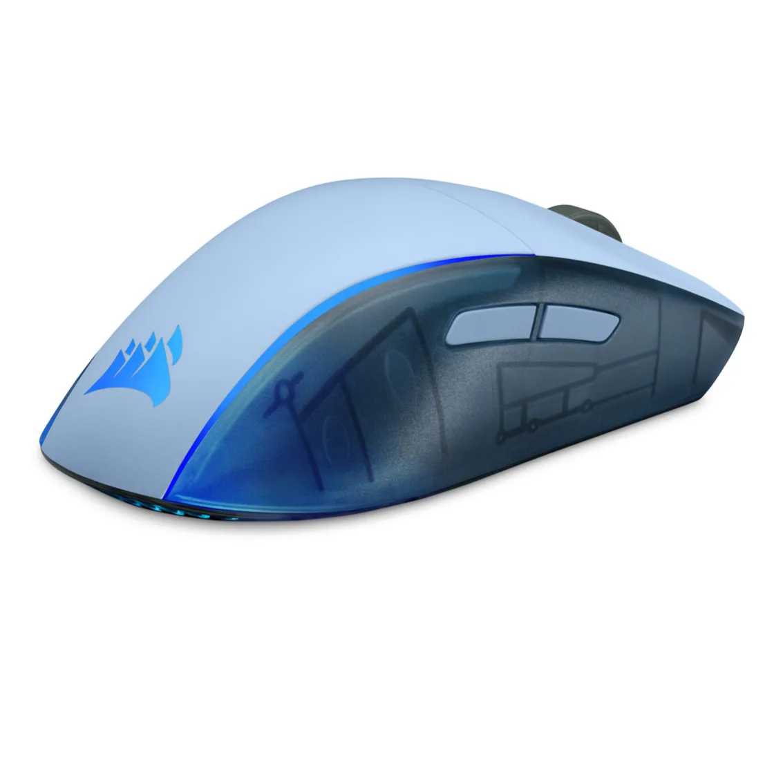 Ảnh tổng quan chuột gaming không dây Corsair M75 Wireless màu xanh Glacier Blue