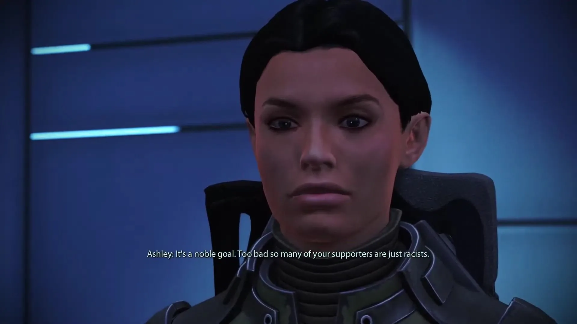 Ashley Williams, một nhân vật trong Mass Effect, cho thấy sự phát triển tính cách đáng kể khi được nhân vật chính tương tác lãng mạn theo hướng tích cực.