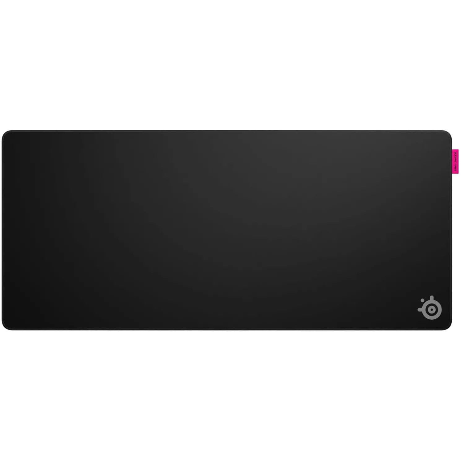 Bàn di chuột chơi game SteelSeries QcK XL màu đen lớn trên bàn làm việc.