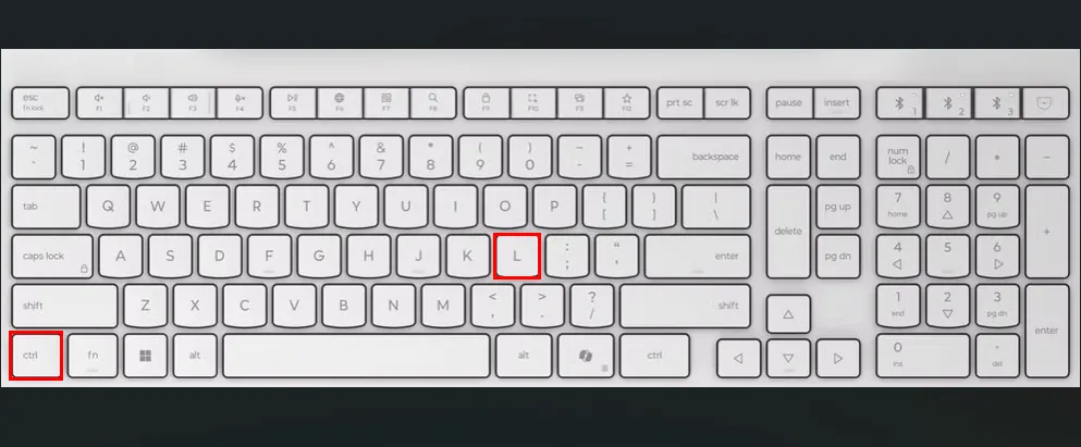 Bàn phím màu trắng với các ô đỏ làm nổi bật các phím Ctrl và L.