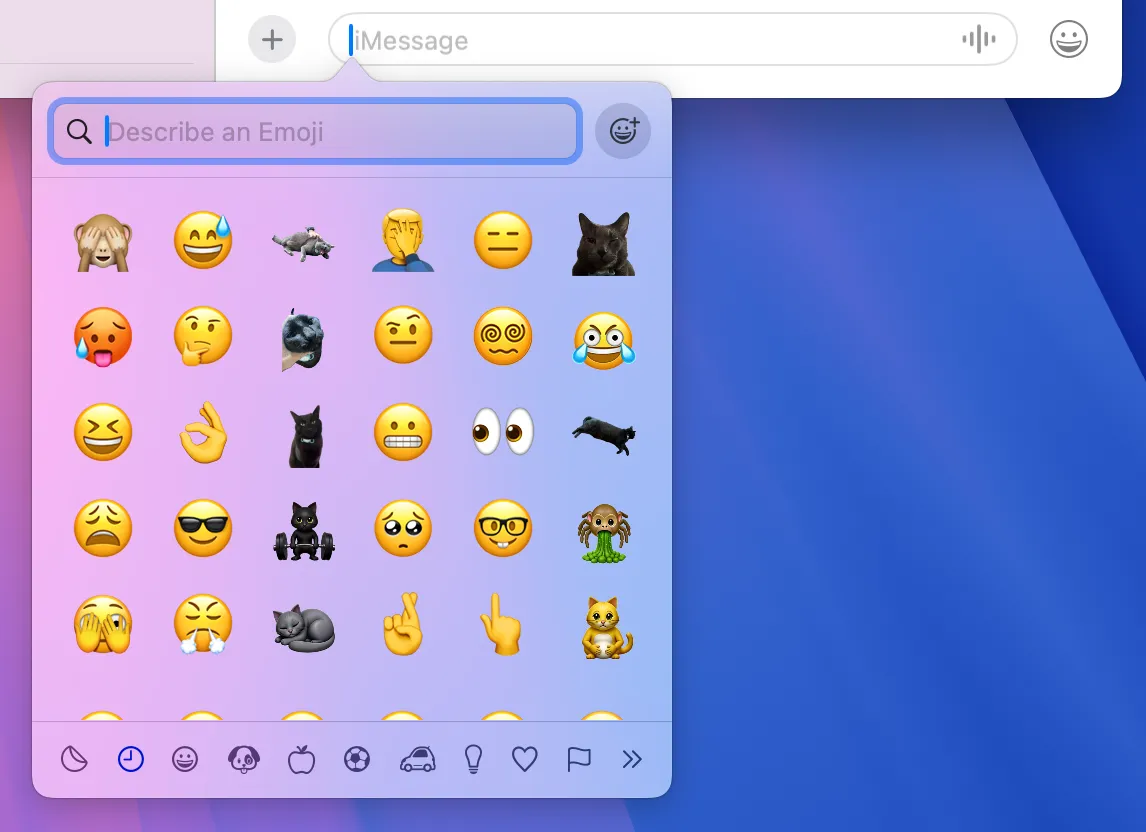 Bảng chọn biểu tượng cảm xúc (emoji picker) hiển thị trên màn hình macOS